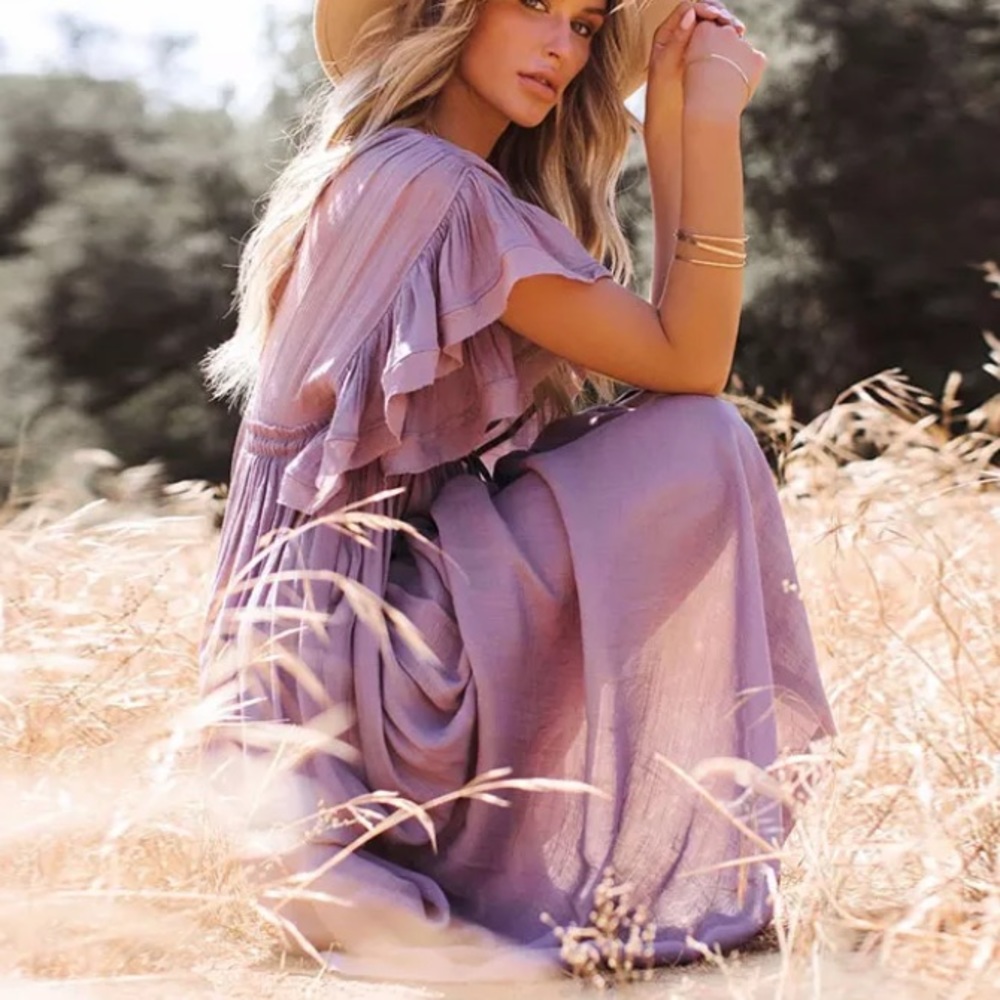 SOLD OUT Lavender Gauze Boho Button Maxi Dress - Picture 4 of 10